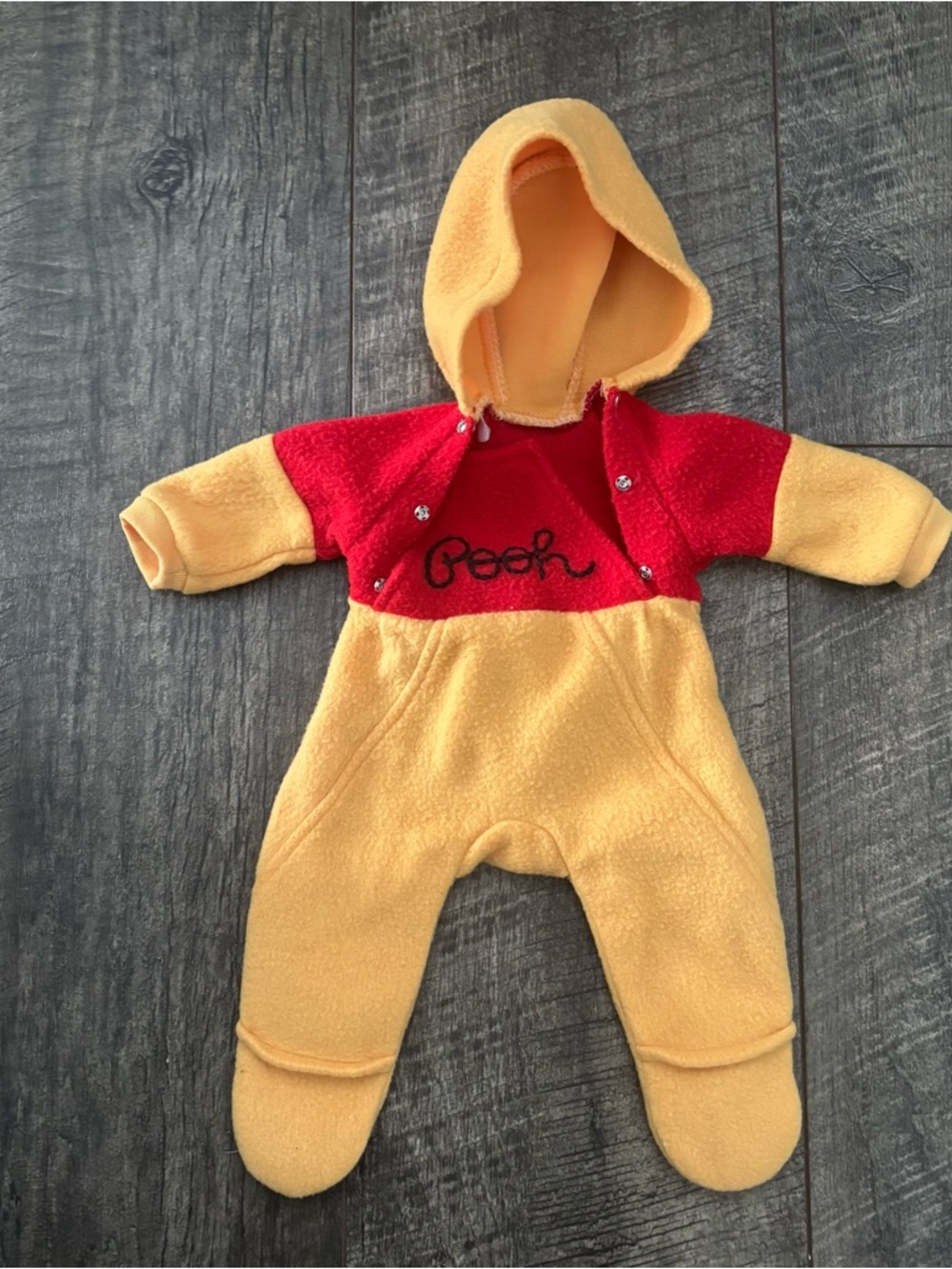 Vintage Babydoll Winnie the Pooh Yellow & Red Fleece One-Piece with Hood